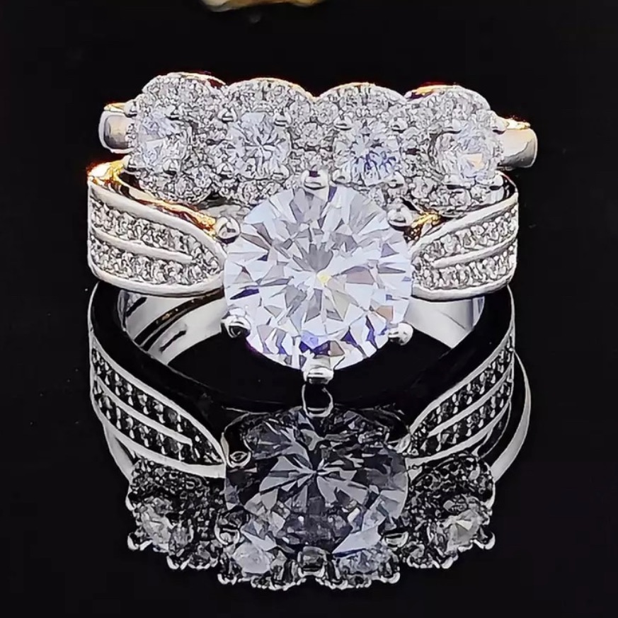 Halo Ring 925 Silver Gold Plated Ring Set 75$